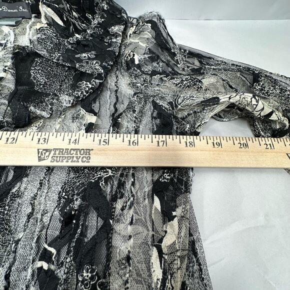 Damee, Inc Blouse Size Small Black and White Semi Sheer Button Up Avangard Top - Picture 11 of 13